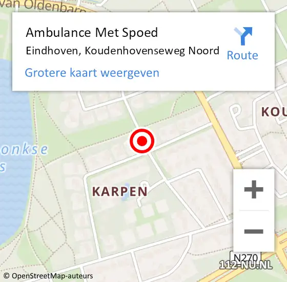 Locatie op kaart van de 112 melding: Ambulance Met Spoed Naar Eindhoven, Koudenhovenseweg Noord op 5 mei 2015 19:06