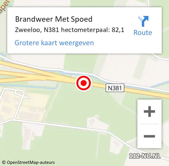 Locatie op kaart van de 112 melding: Brandweer Met Spoed Naar Zweeloo, N381 hectometerpaal: 81,5 op 5 mei 2015 19:30