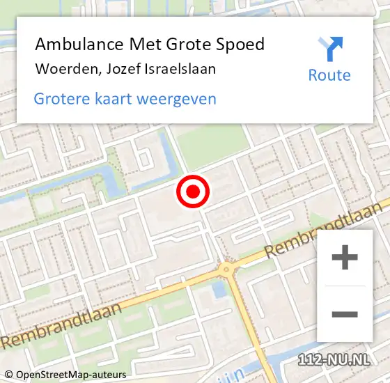 Locatie op kaart van de 112 melding: Ambulance Met Grote Spoed Naar Woerden, Jozef Israelslaan op 5 mei 2015 21:23
