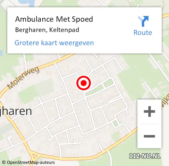 Locatie op kaart van de 112 melding: Ambulance Met Spoed Naar Bergharen, Keltenpad op 5 mei 2015 22:09