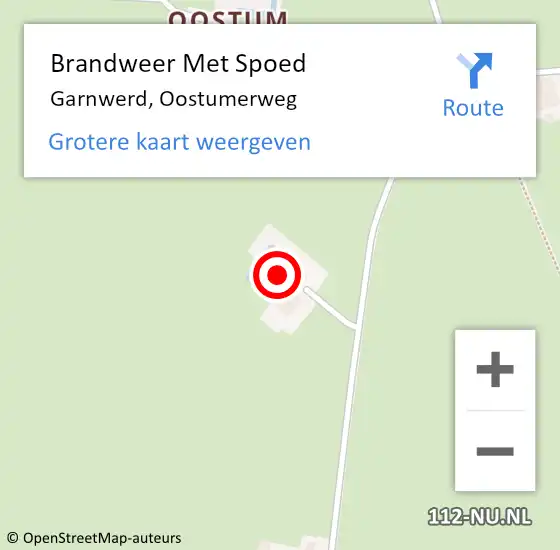 Locatie op kaart van de 112 melding: Brandweer Met Spoed Naar Garnwerd, Oostumerweg op 5 mei 2015 22:23