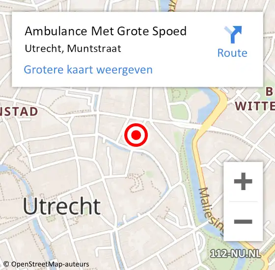 Locatie op kaart van de 112 melding: Ambulance Met Grote Spoed Naar Utrecht, Muntstraat op 6 mei 2015 02:15