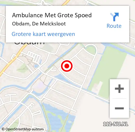 Locatie op kaart van de 112 melding: Ambulance Met Grote Spoed Naar Obdam, De Melcksloot op 6 mei 2015 10:14