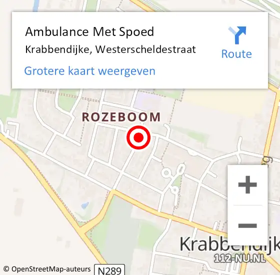 Locatie op kaart van de 112 melding: Ambulance Met Spoed Naar Krabbendijke, Westerscheldestraat op 6 mei 2015 13:22