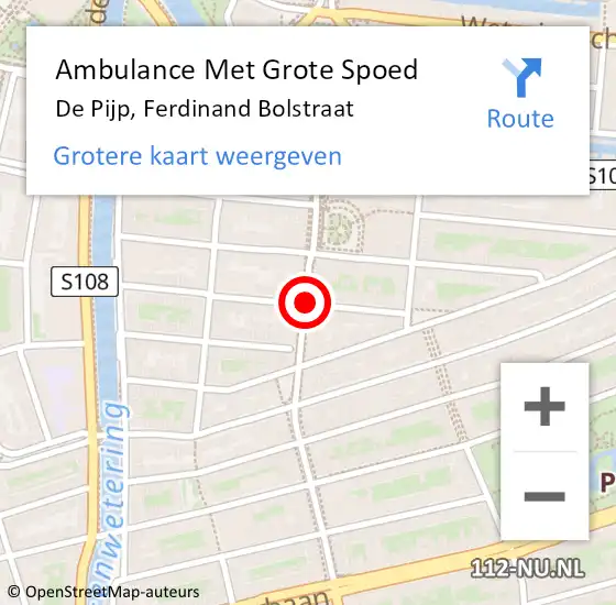 Locatie op kaart van de 112 melding: Ambulance Met Grote Spoed Naar De Pijp, Ferdinand Bolstraat op 6 mei 2015 13:46