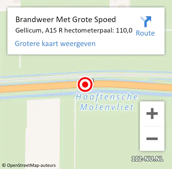 Locatie op kaart van de 112 melding: Brandweer Met Grote Spoed Naar Gellicum, A15 L hectometerpaal: 127,0 op 6 mei 2015 14:19