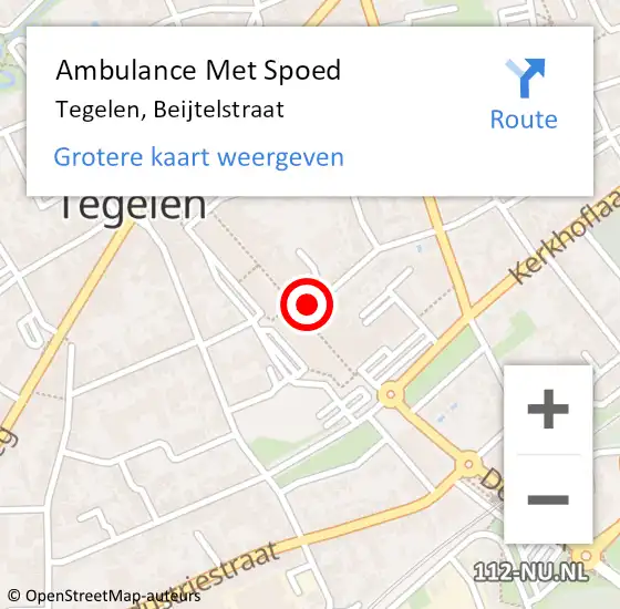 Locatie op kaart van de 112 melding: Ambulance Met Spoed Naar Tegelen, Beijtelstraat op 6 mei 2015 14:20