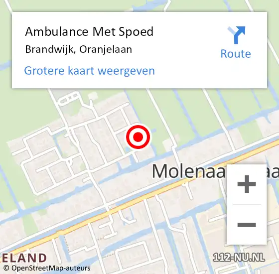 Locatie op kaart van de 112 melding: Ambulance Met Spoed Naar Brandwijk, Oranjelaan op 6 mei 2015 15:15