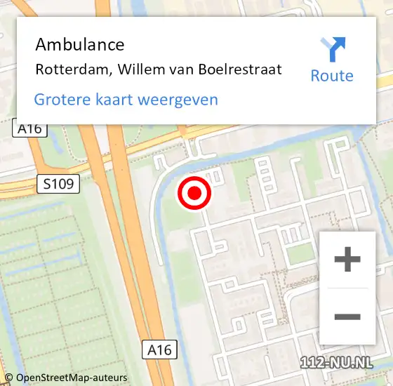 Locatie op kaart van de 112 melding: Ambulance Rotterdam, Willem Van Boelrestraat op 6 mei 2015 15:34