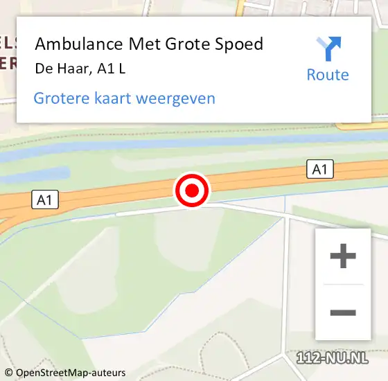 Locatie op kaart van de 112 melding: Ambulance Met Grote Spoed Naar De Haar, A1 L op 6 mei 2015 15:57