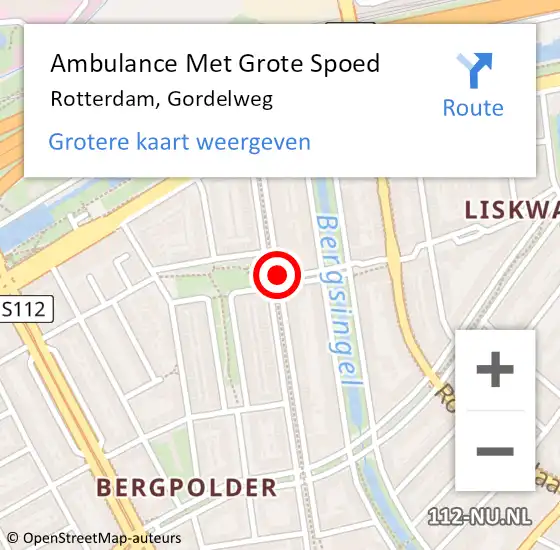 Locatie op kaart van de 112 melding: Ambulance Met Grote Spoed Naar Rotterdam, Gordelweg op 6 mei 2015 18:17