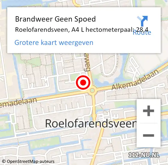 Locatie op kaart van de 112 melding: Brandweer Geen Spoed Naar Roelofarendsveen, A4 L hectometerpaal: 28,4 op 6 mei 2015 20:36