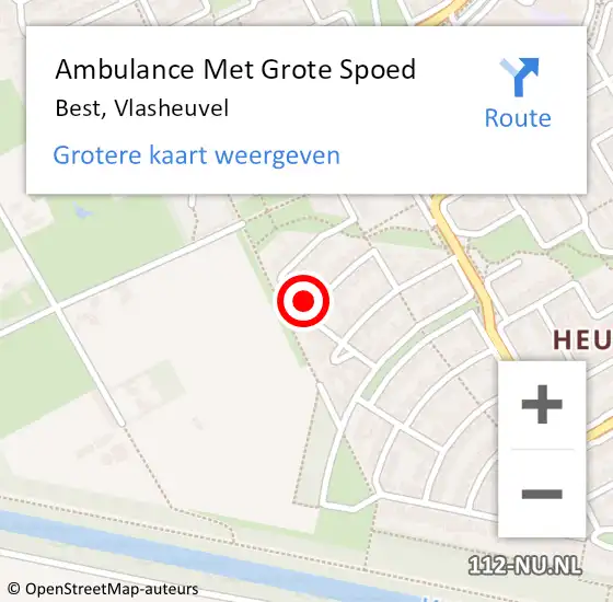 Locatie op kaart van de 112 melding: Ambulance Met Grote Spoed Naar Best, Vlasheuvel op 6 mei 2015 22:31