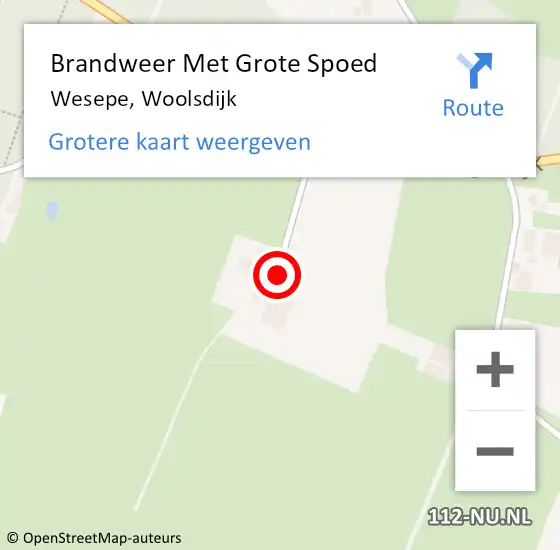 Locatie op kaart van de 112 melding: Brandweer Met Grote Spoed Naar Wesepe, Woolsdijk op 7 mei 2015 00:28