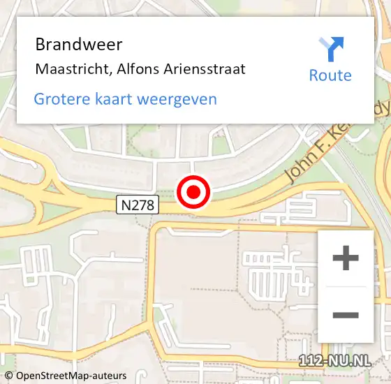 Locatie op kaart van de 112 melding: Brandweer Maastricht, Alfons Ariensstraat op 7 mei 2015 00:43