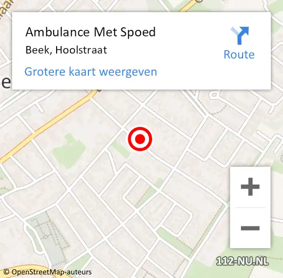 Locatie op kaart van de 112 melding: Ambulance Met Spoed Naar Beek, Hoolstraat op 7 mei 2015 08:14