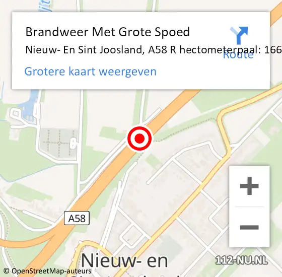 Locatie op kaart van de 112 melding: Brandweer Met Grote Spoed Naar Nieuw- En Sint Joosland, A58 L hectometerpaal: 166,3 op 7 mei 2015 08:18