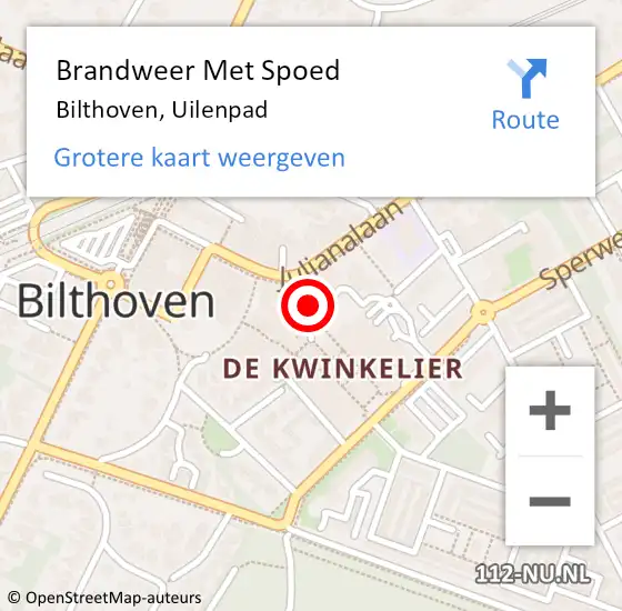 Locatie op kaart van de 112 melding: Brandweer Met Spoed Naar Bilthoven, Uilenpad op 7 mei 2015 08:28