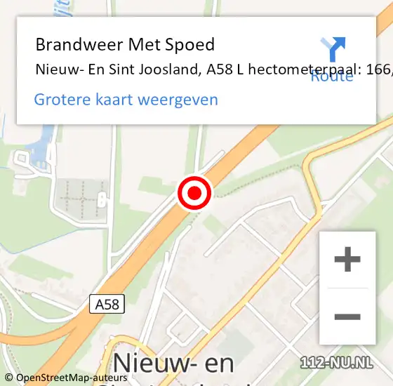 Locatie op kaart van de 112 melding: Brandweer Met Spoed Naar Nieuw- En Sint Joosland, A58 L hectometerpaal: 166,3 op 7 mei 2015 08:35