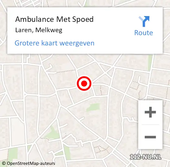 Locatie op kaart van de 112 melding: Ambulance Met Spoed Naar Laren, Melkweg op 7 mei 2015 09:40