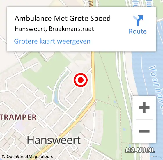 Locatie op kaart van de 112 melding: Ambulance Met Grote Spoed Naar Hansweert, Braakmanstraat op 7 mei 2015 10:22