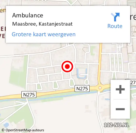 Locatie op kaart van de 112 melding: Ambulance Maasbree, Kastanjestraat op 7 mei 2015 12:19