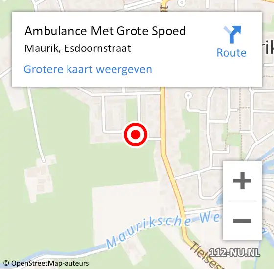 Locatie op kaart van de 112 melding: Ambulance Met Grote Spoed Naar Maurik, Esdoornstraat op 7 mei 2015 15:04