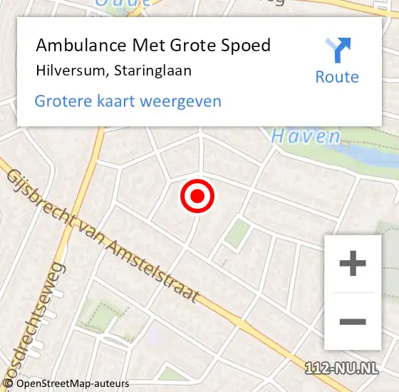 Locatie op kaart van de 112 melding: Ambulance Met Grote Spoed Naar Hilversum, Staringlaan op 7 mei 2015 16:33