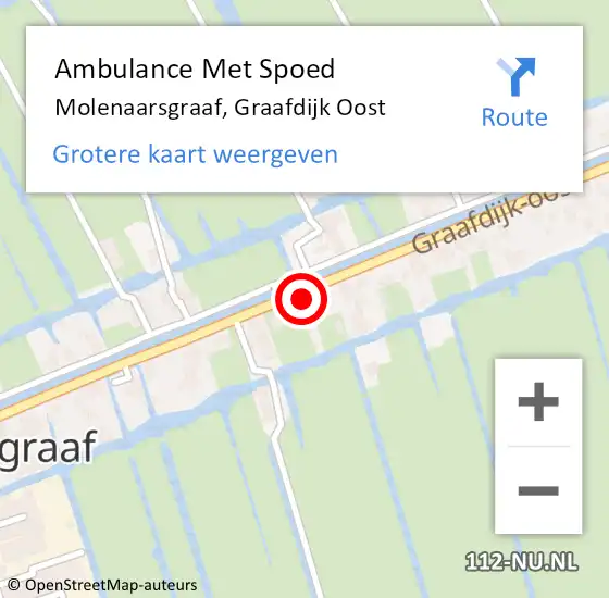 Locatie op kaart van de 112 melding: Ambulance Met Spoed Naar Molenaarsgraaf, Graafdijk Oost op 7 mei 2015 17:45