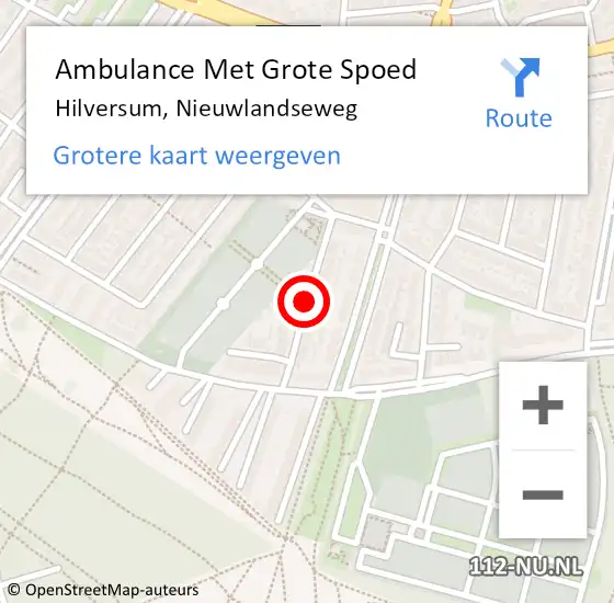 Locatie op kaart van de 112 melding: Ambulance Met Grote Spoed Naar Hilversum, Nieuwlandseweg op 7 mei 2015 18:56