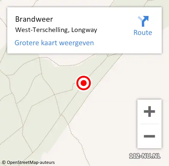 Locatie op kaart van de 112 melding: Brandweer West-Terschelling, Longway op 7 mei 2015 19:22