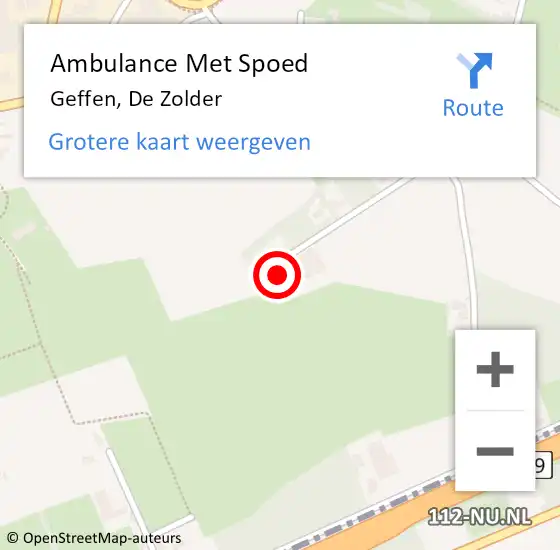 Locatie op kaart van de 112 melding: Ambulance Met Spoed Naar Geffen, De Zolder op 7 mei 2015 20:06