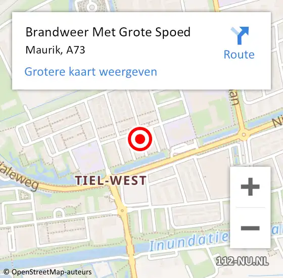 Locatie op kaart van de 112 melding: Brandweer Met Grote Spoed Naar Maurik, A73 op 7 mei 2015 20:13