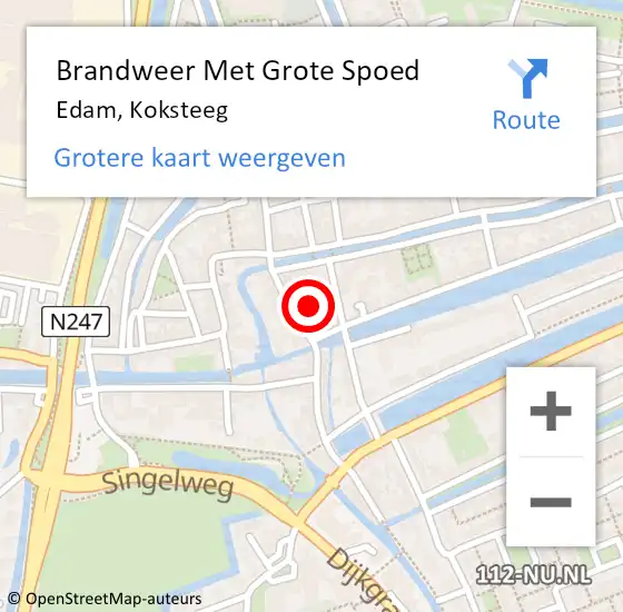 Locatie op kaart van de 112 melding: Brandweer Met Grote Spoed Naar Edam, Koksteeg op 7 mei 2015 21:37