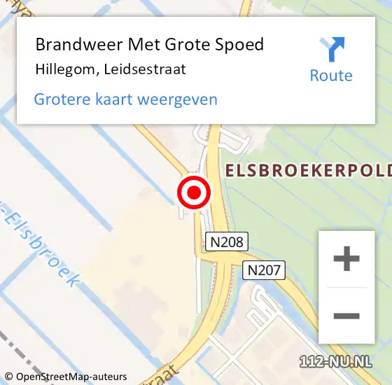 Locatie op kaart van de 112 melding: Brandweer Met Grote Spoed Naar Hillegom, Leidsestraat op 7 mei 2015 22:12