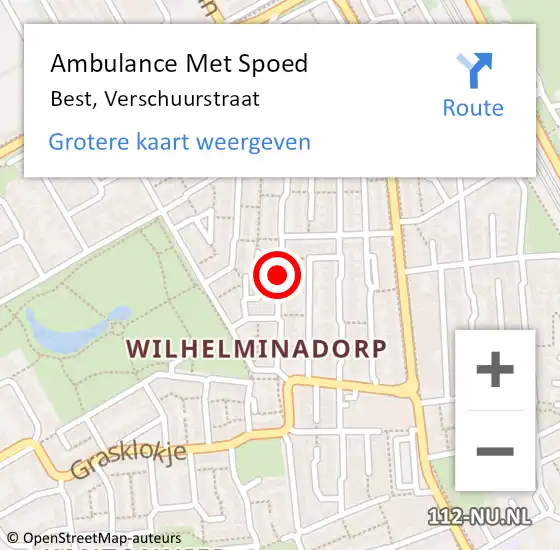 Locatie op kaart van de 112 melding: Ambulance Met Spoed Naar Best, Verschuurstraat op 7 mei 2015 23:45