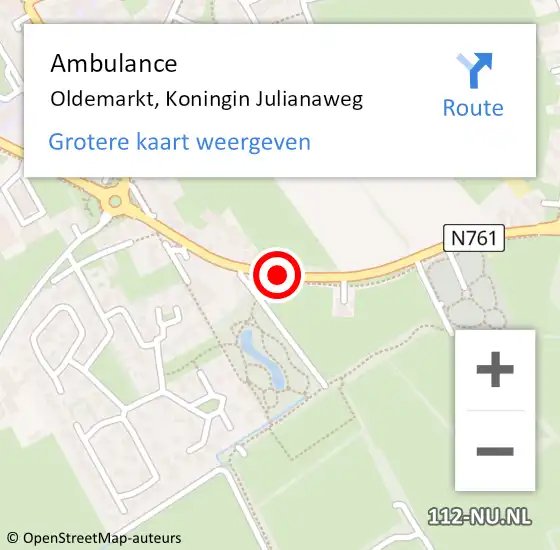 Locatie op kaart van de 112 melding: Ambulance Oldemarkt, Koningin Julianaweg op 7 november 2013 08:27