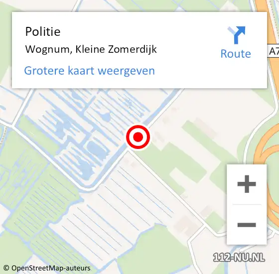 Locatie op kaart van de 112 melding: Politie Wognum, Kleine Zomerdijk op 8 mei 2015 08:08