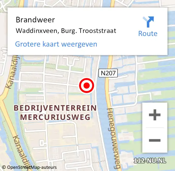 Locatie op kaart van de 112 melding: Brandweer Waddinxveen, Burg. Trooststraat op 8 mei 2015 09:00