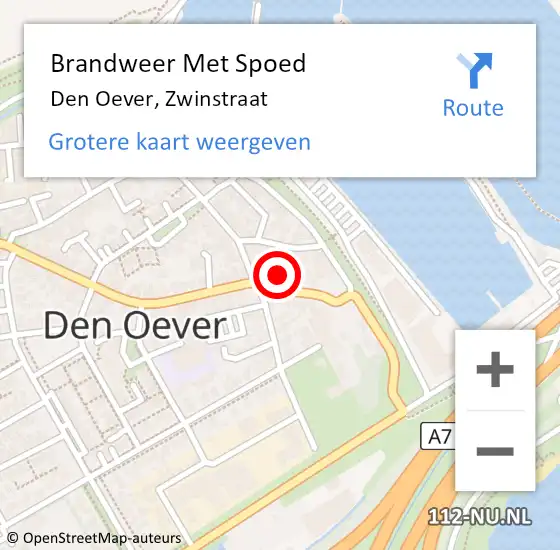 Locatie op kaart van de 112 melding: Brandweer Met Spoed Naar Den Oever, Zwinstraat op 12 september 2013 06:17