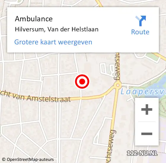 Locatie op kaart van de 112 melding: Ambulance Hilversum, Van der Helstlaan op 8 mei 2015 09:28