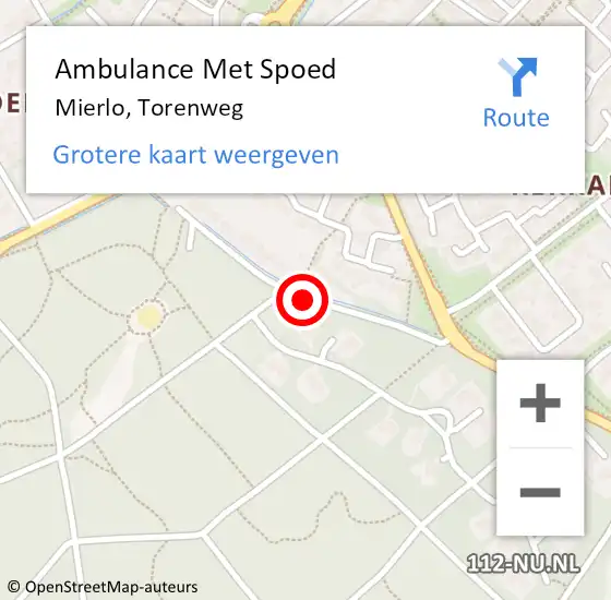 Locatie op kaart van de 112 melding: Ambulance Met Spoed Naar Mierlo, Torenweg op 8 mei 2015 10:44