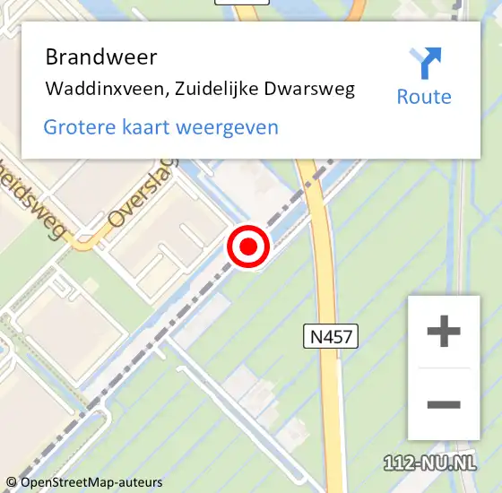 Locatie op kaart van de 112 melding: Brandweer Waddinxveen, Zuidelijke Dwarsweg op 8 mei 2015 12:24