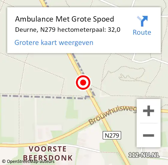 Locatie op kaart van de 112 melding: Ambulance Met Grote Spoed Naar Deurne, N279 hectometerpaal: 32,0 op 8 mei 2015 14:20