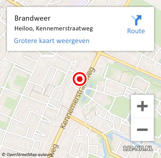 Locatie op kaart van de 112 melding: Brandweer Heiloo, Kennemerstraatweg op 8 mei 2015 14:23