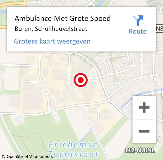 Locatie op kaart van de 112 melding: Ambulance Met Grote Spoed Naar Buren, Schuilheuvelstraat op 8 mei 2015 14:43