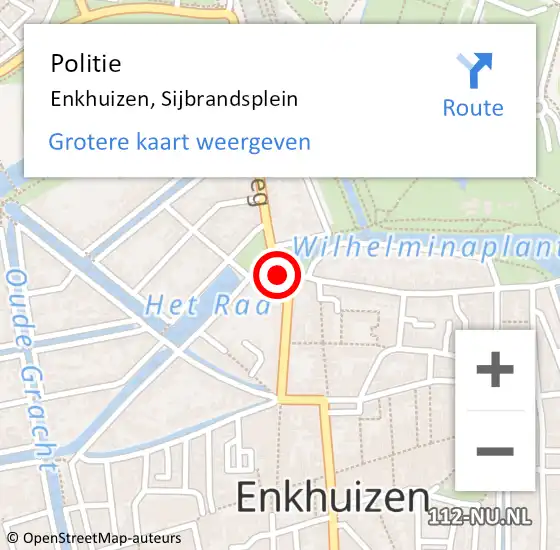 Locatie op kaart van de 112 melding: Politie Enkhuizen, Sijbrandsplein op 8 mei 2015 15:49