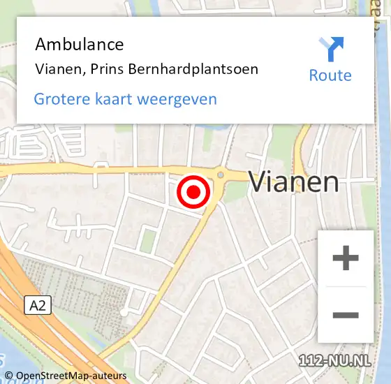 Locatie op kaart van de 112 melding: Ambulance Vianen, Prins Bernhardplantsoen op 8 mei 2015 16:17