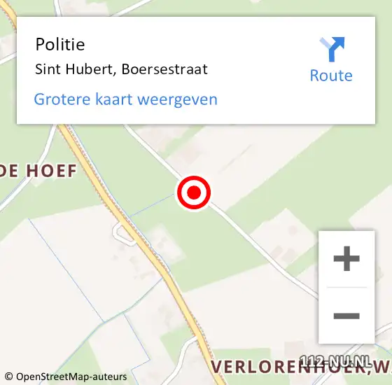 Locatie op kaart van de 112 melding: Politie Sint Hubert, Boersestraat op 8 mei 2015 16:57