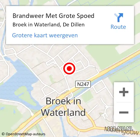 Locatie op kaart van de 112 melding: Brandweer Met Grote Spoed Naar Broek in Waterland, De Dillen op 8 mei 2015 18:02